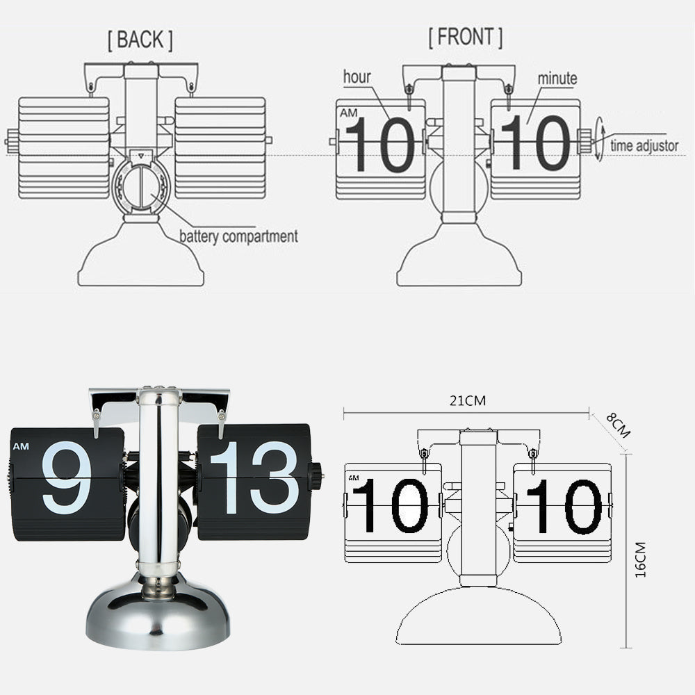 Retro Flip Digital Clock, Stainless Steel Scale Table Clock