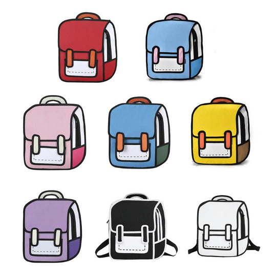 Fashion Unisex 2D Drawing Backpack, Cute Cartoon School Bag